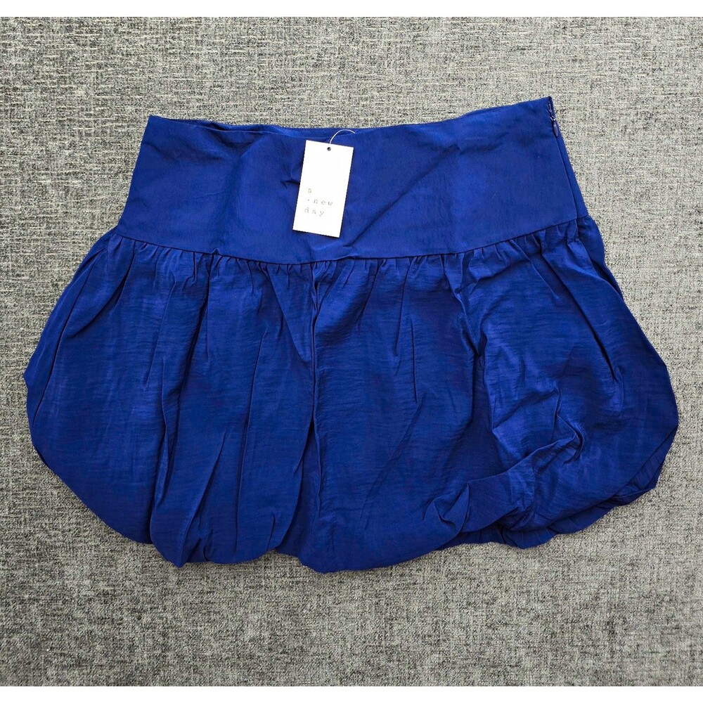 A New Day Women's Size 8 Navy Satin Mini Skirt Lined Zip Zipper Solid